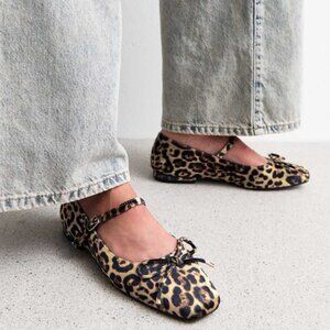 Public Desire Bow Ballet Flats w/ Straps in Leopard Velvet